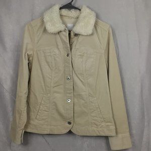 J Jill Women's Ribbed Corduroy Jacket Velvet Collar Long Sleeve Off White Size X